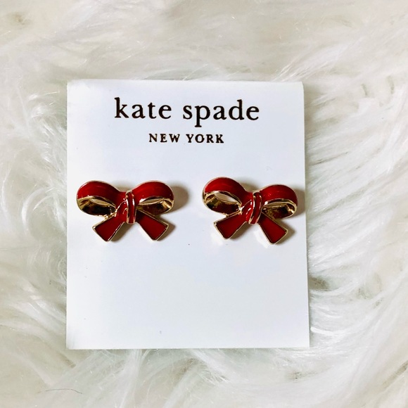NWT Kate Spade Finishing Touch Cherry Red Bow Studs - Picture 2 of 4